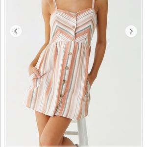 Peach Multicolor Striped Button-Front Dress